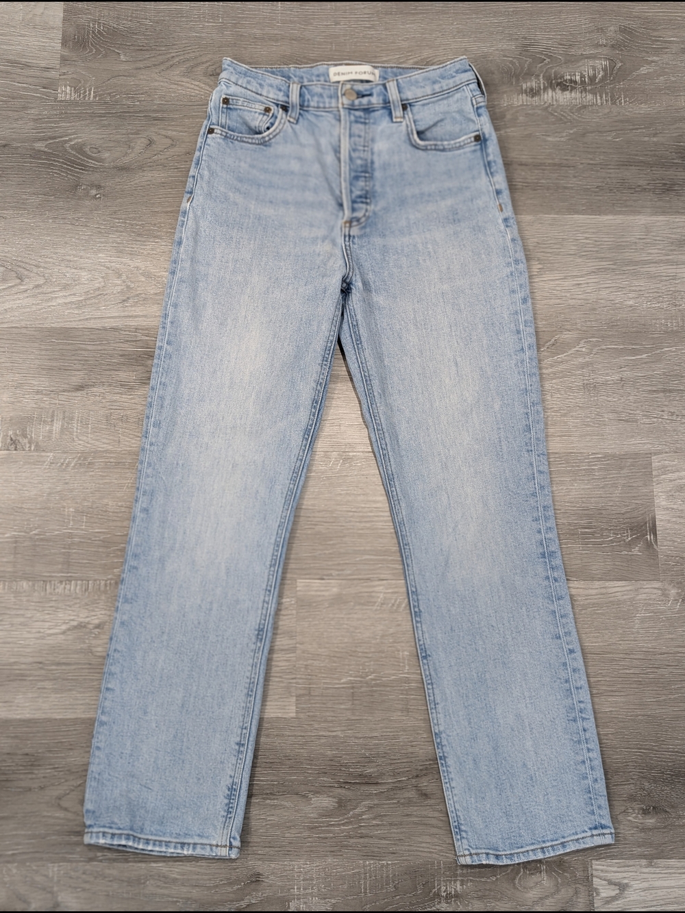 Aritzia Denim Forum Arlo High-Rise Straight Ankle Cut Jeans - Light Blue